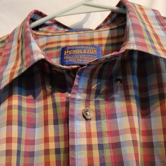 Pendleton Men's multi-color plaid cotton button up, size Large - Picture 4 of 7